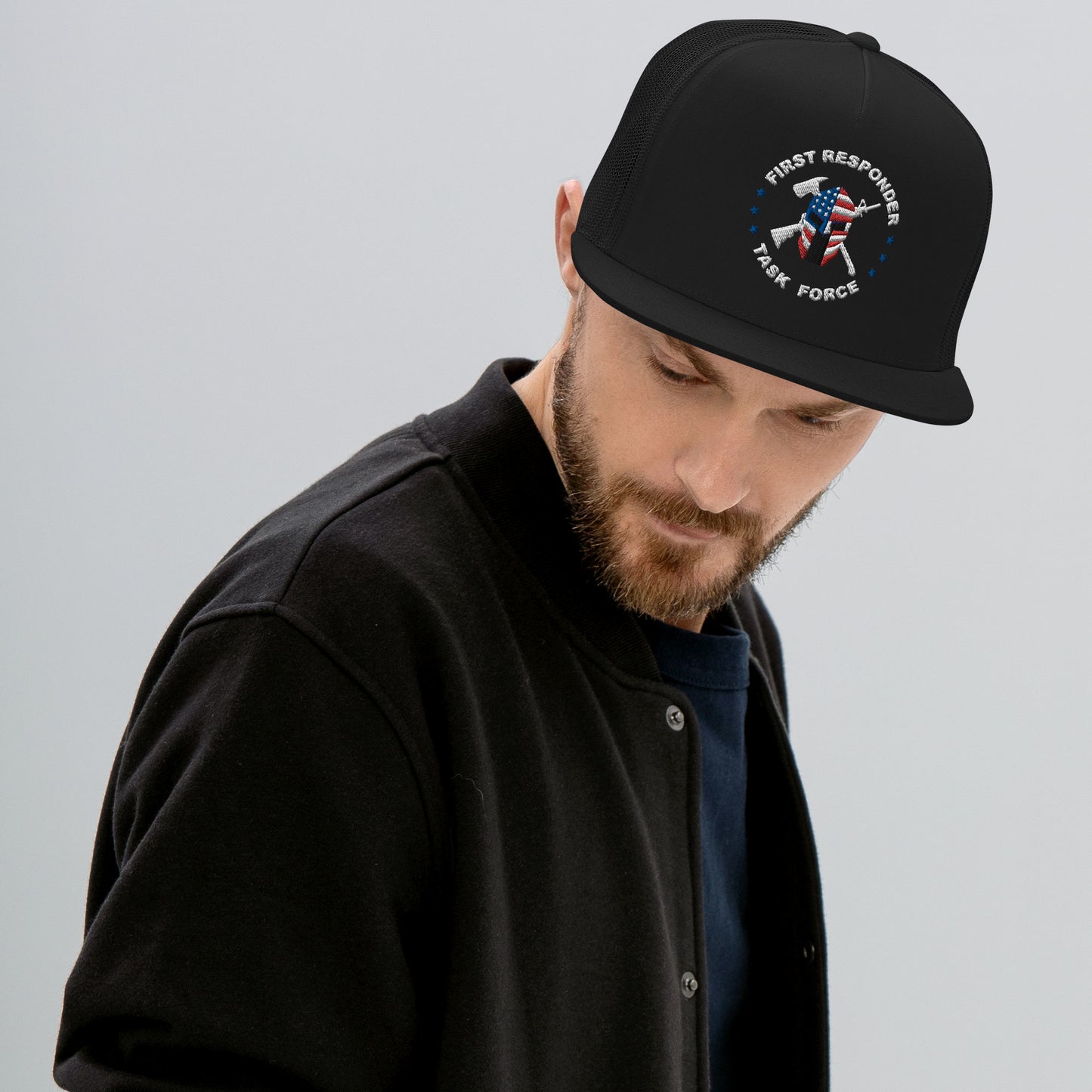 Unisex Mesh Back Trucker Cap | Black | FRTF Logo (Embroidered)