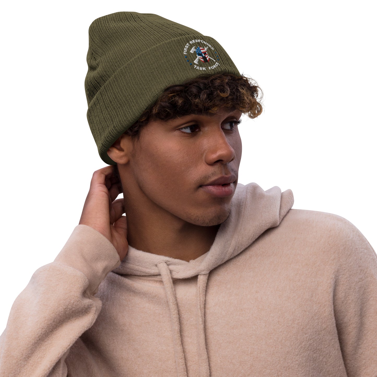 Unisex Ribbed Knit Beanie | Black or Olive | FRTF Branded (Embroidered)