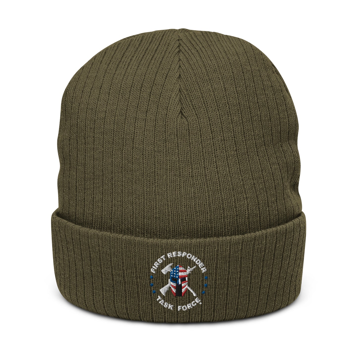 Unisex Ribbed Knit Beanie | Black or Olive | FRTF Branded (Embroidered)