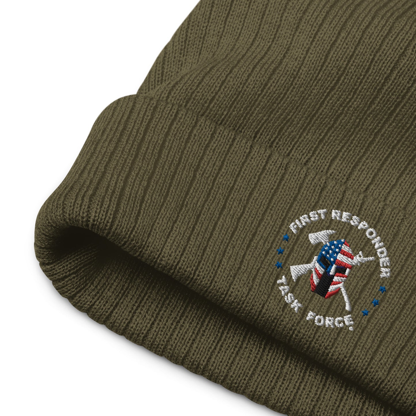 Unisex Ribbed Knit Beanie | Black or Olive | FRTF Branded (Embroidered)