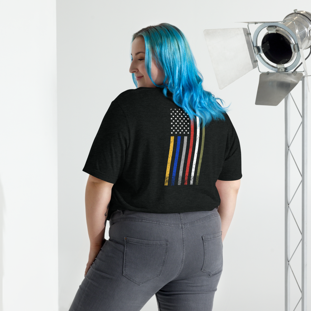 Unisex short sleeve T-shirt | Black | FRTF Branded + First Responder Flag on Reverse (Printed)