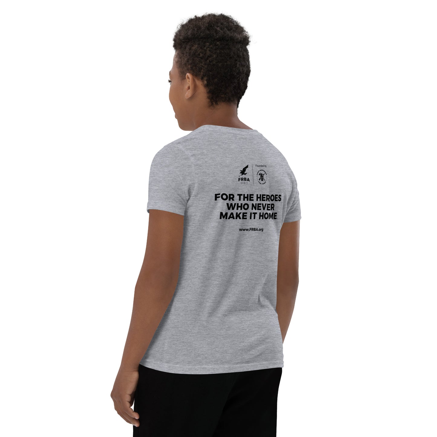 Unisex Youth Short Sleeve T-Shirt | Athletic Heather or Heather Dust | FRBA Branded + For The Heroes Who Never Make It Home™ (Printed)