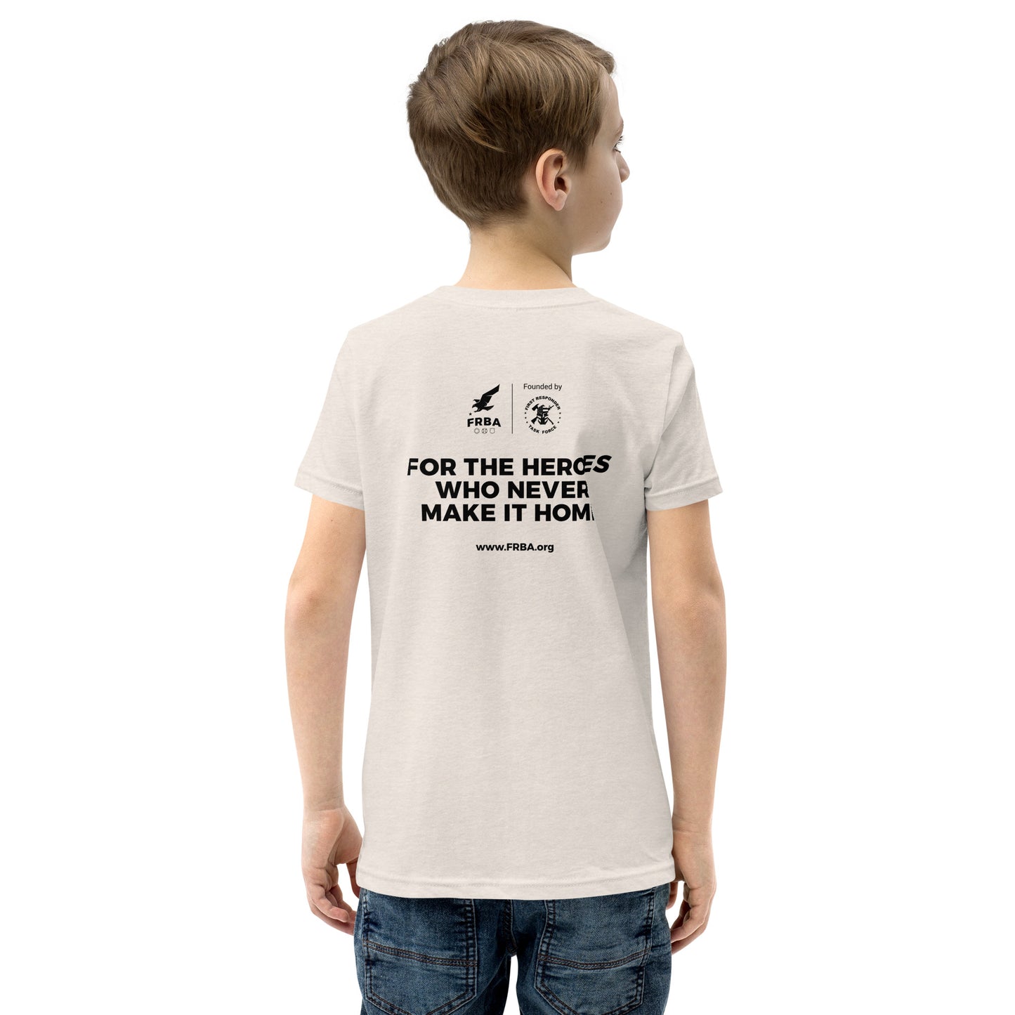 Unisex Youth Short Sleeve T-Shirt | Athletic Heather or Heather Dust | FRBA Branded + For The Heroes Who Never Make It Home™ (Printed)