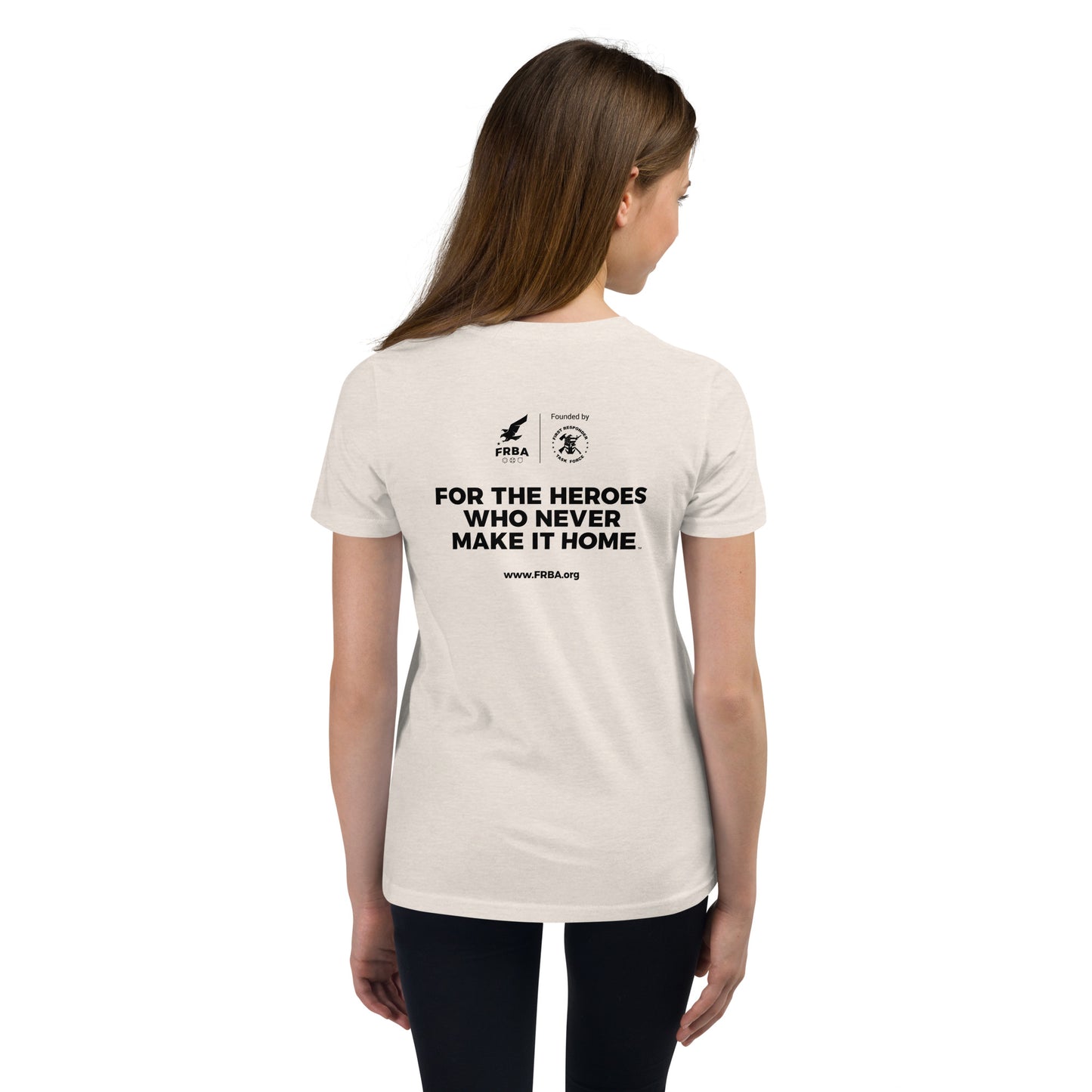 Unisex Youth Short Sleeve T-Shirt | Athletic Heather or Heather Dust | FRBA Branded + For The Heroes Who Never Make It Home™ (Printed)
