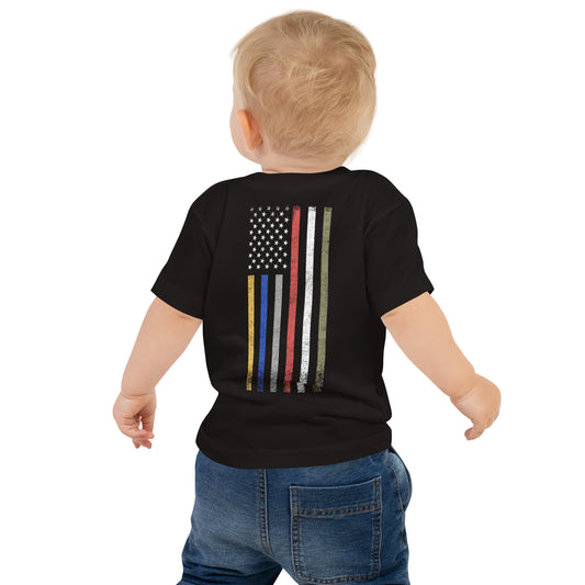 Unisex Baby Jersey Short Sleeve Tee | Black | FRTF Branded + First Responder Flag on Reverse (Printed)