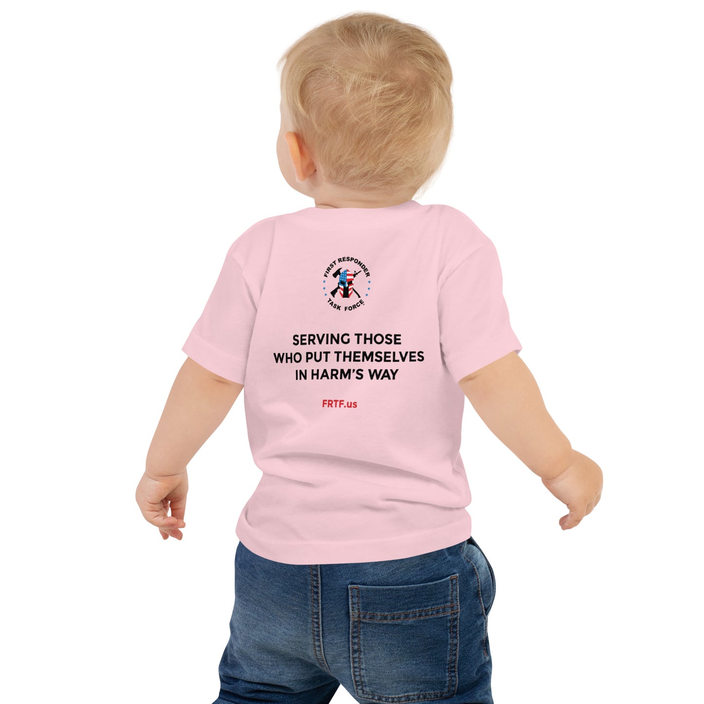 Girl's Baby Jersey Short Sleeve Tee | Pink | FRTF Shield + Mission on Reverse (Printed)