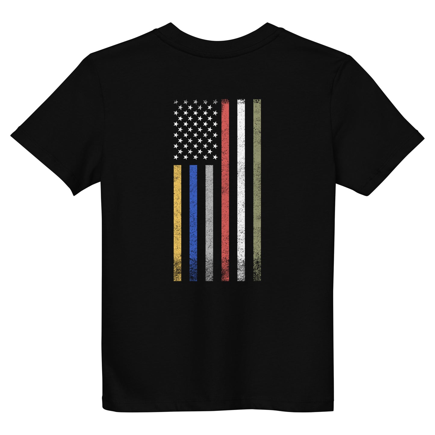 Organic Cotton Youth T-Shirt | Black | FRTF Branded + First Responder Flag on Reverse (Printed)