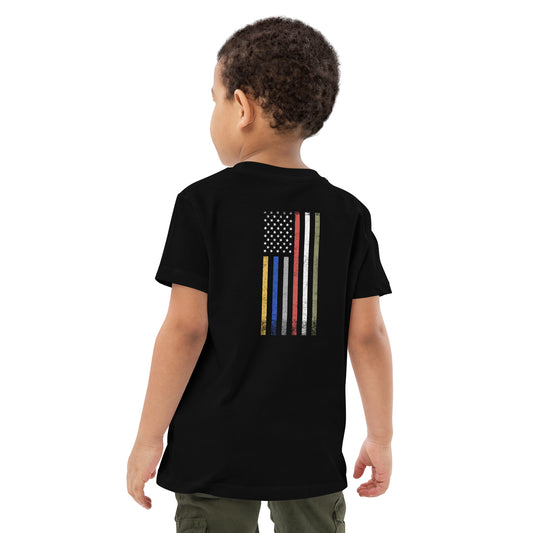 Organic Cotton Youth T-Shirt | Black | FRTF Branded + First Responder Flag on Reverse (Printed)