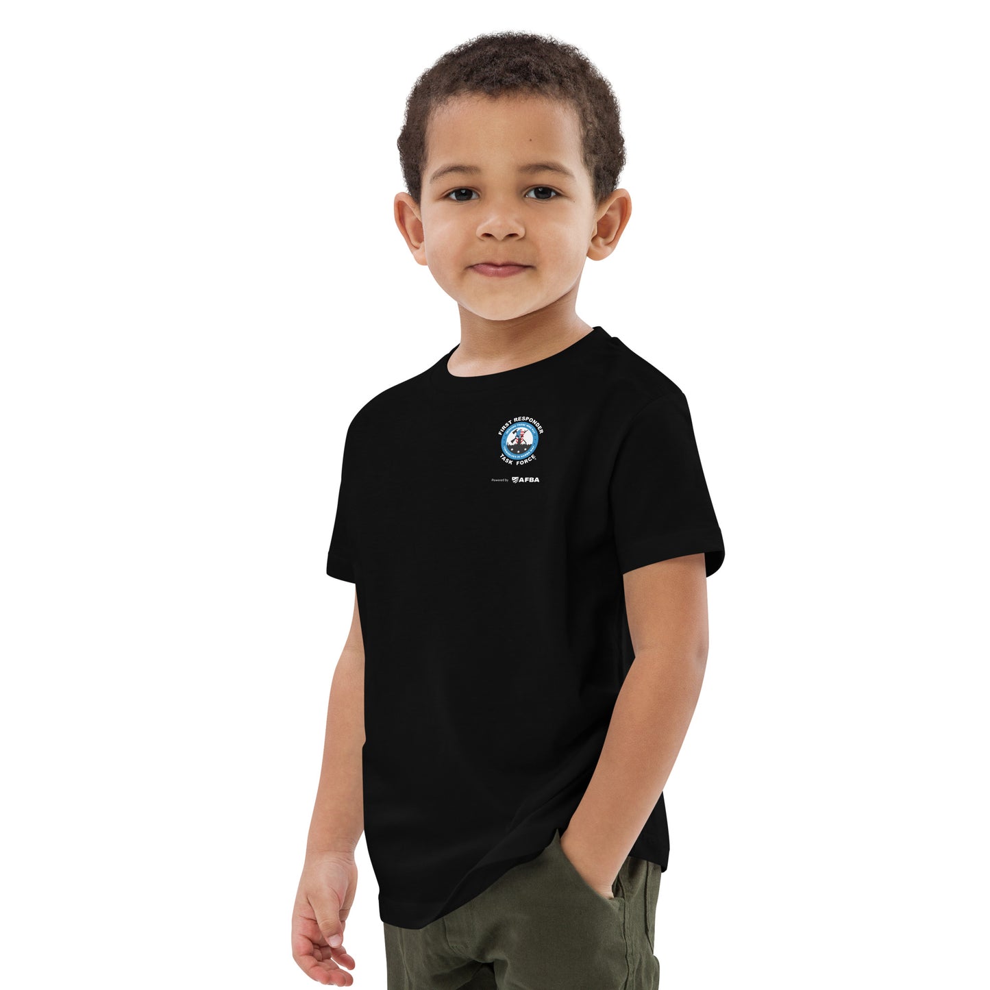 Organic Cotton Youth T-Shirt | Black | FRTF Branded + First Responder Flag on Reverse (Printed)