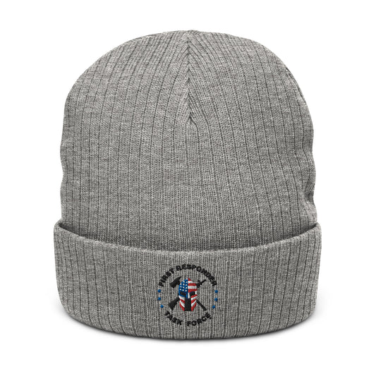 Unisex Ribbed Knit Beanie | Grey | FRTF Branded (Embroidered)