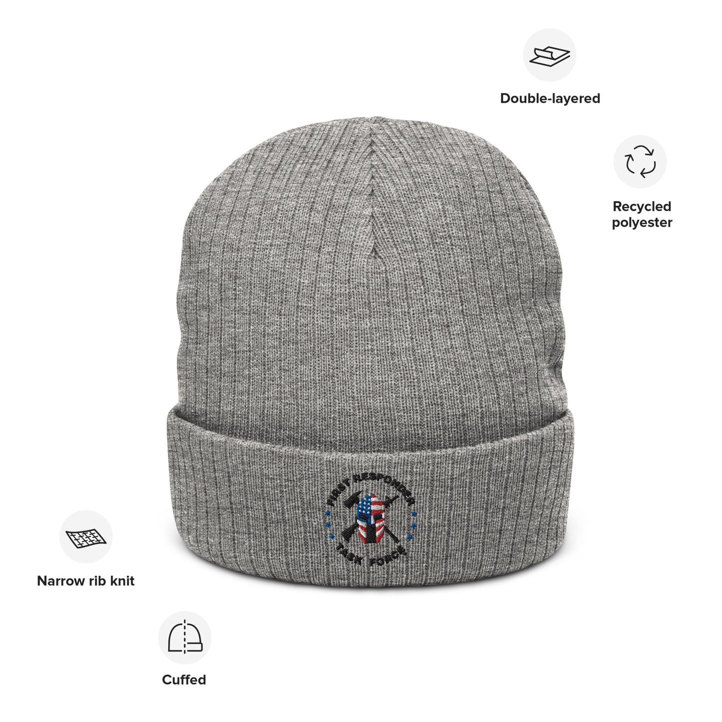 Unisex Ribbed Knit Beanie | Grey | FRTF Branded (Embroidered)