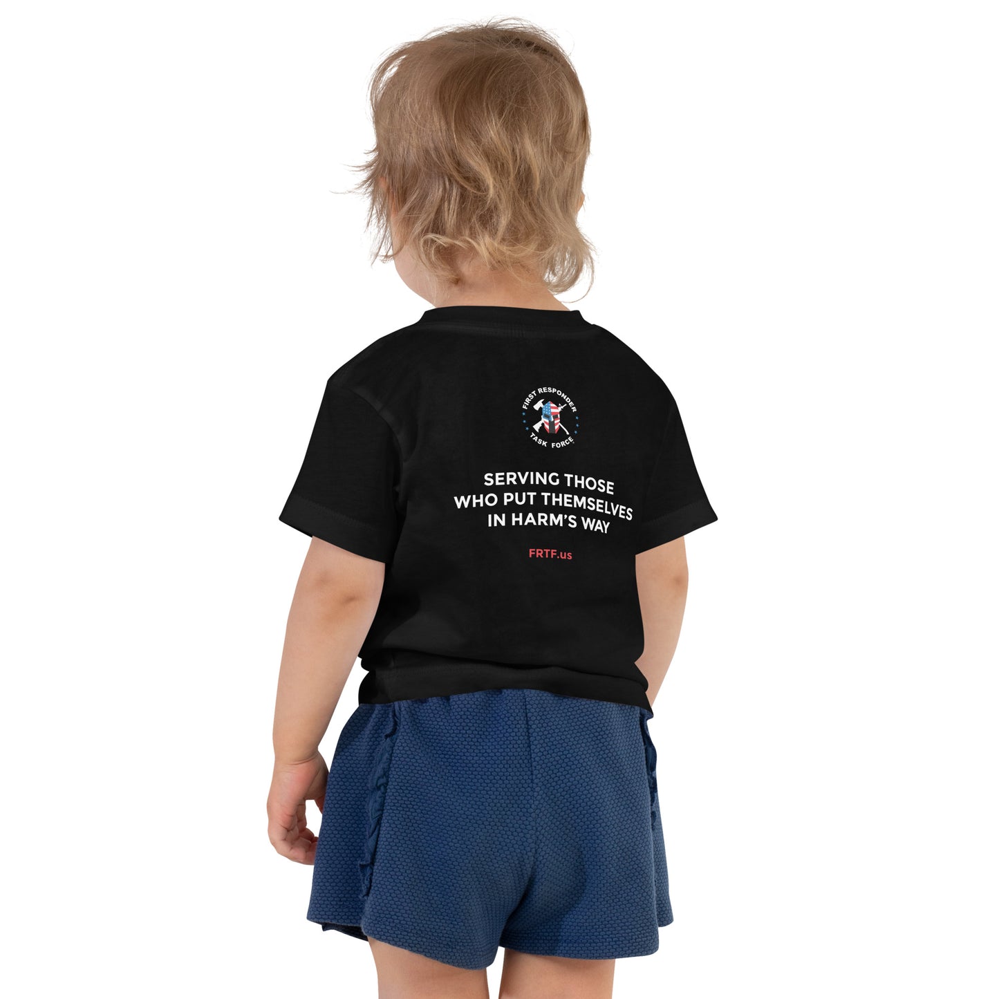 Unisex Toddler Short Sleeve Tee | Black | FRTF Shield + Mission on Reverse (Printed)