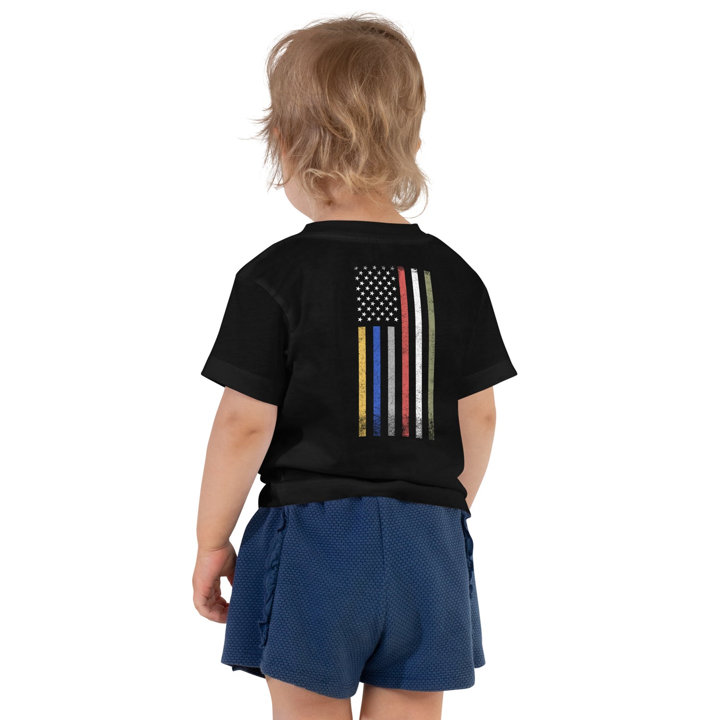 Unisex Toddler Short Sleeve Tee | Black | FRTF Branded + First Responder Flag on Reverse (Printed)