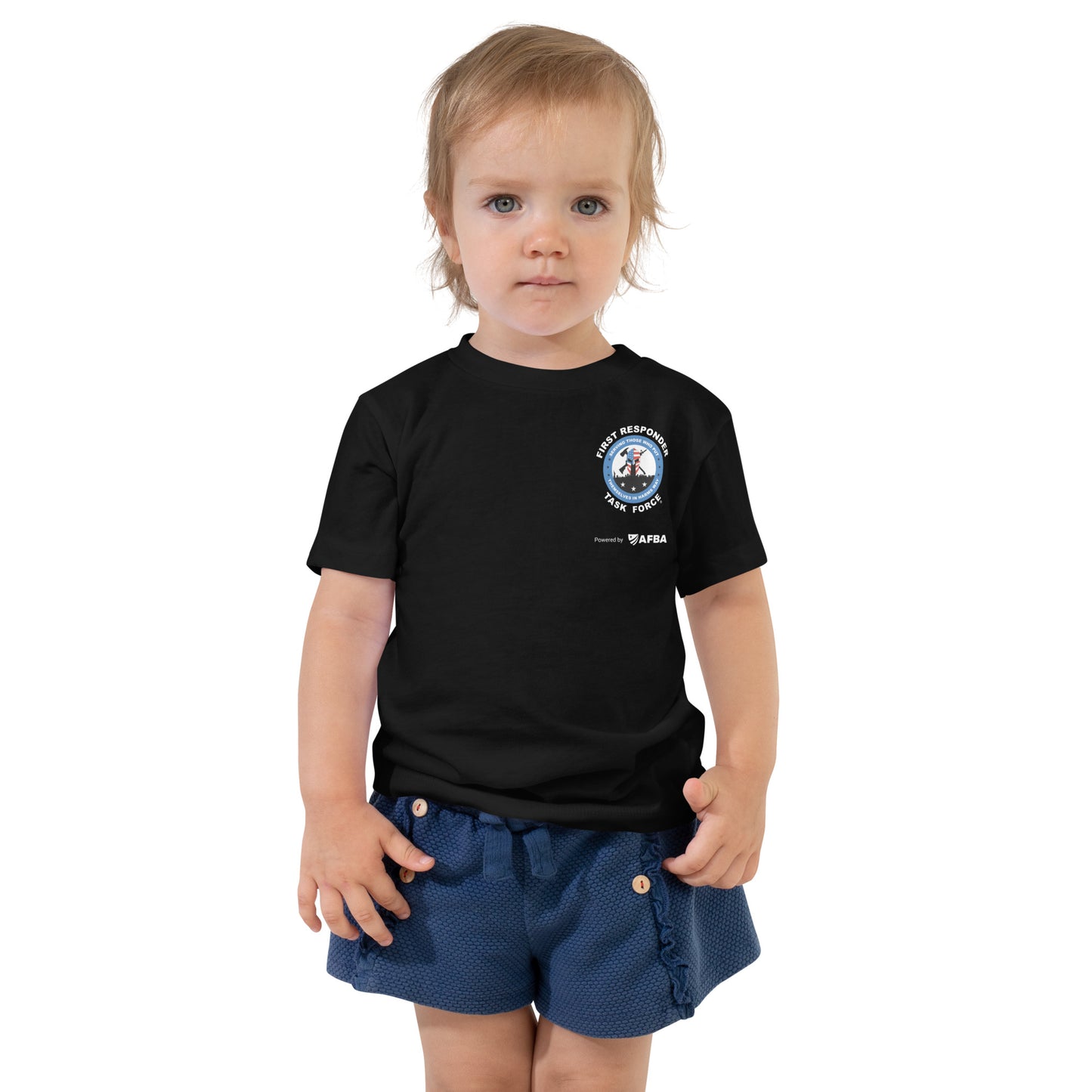 Unisex Toddler Short Sleeve Tee | Black | FRTF Branded + First Responder Flag on Reverse (Printed)