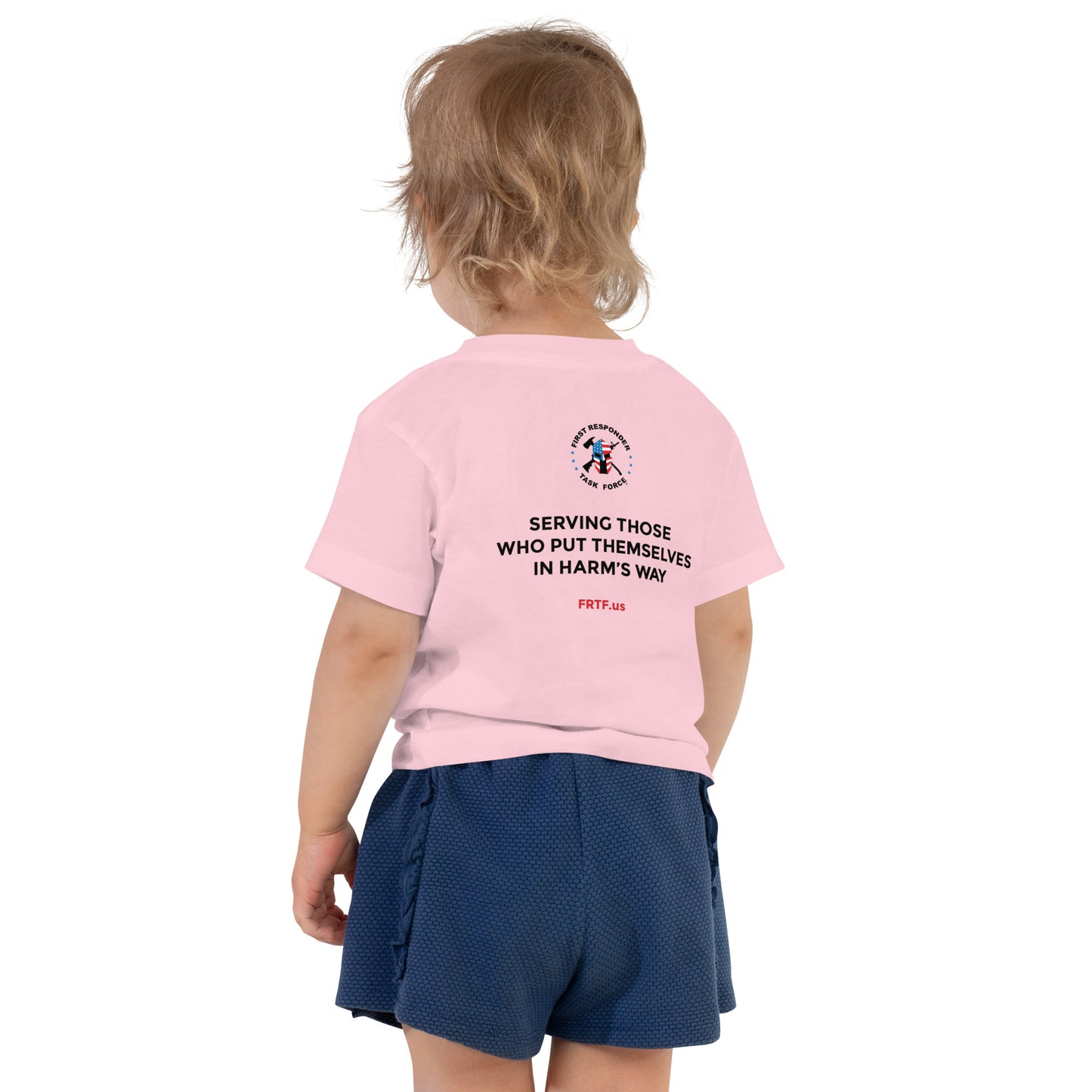 Girl's Toddler Short Sleeve Tee | Pink | FRTF Shield + Mission on Reverse (Printed)