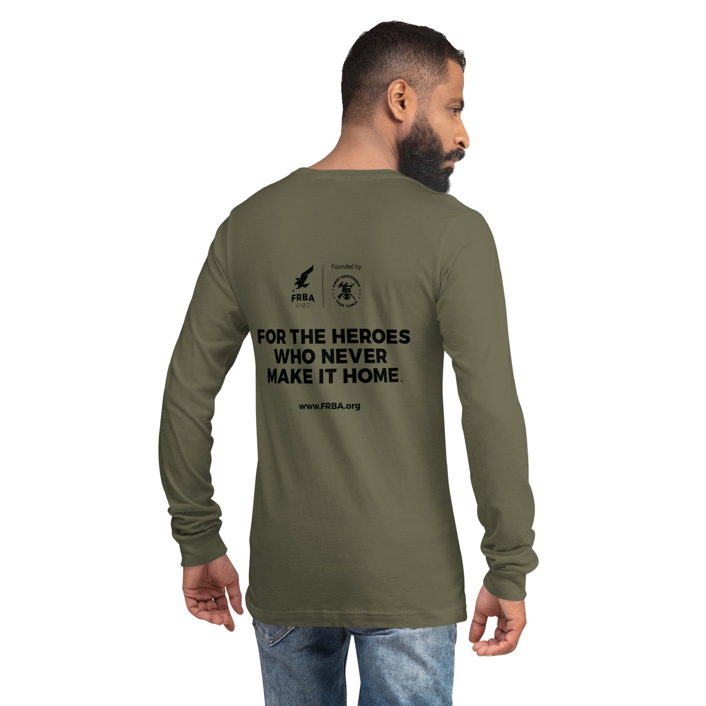 Unisex Long Sleeve Tee | Military Green or Athletic Heather | FRBA Branded + For The Heroes Who Never Make It Home™ (Printed)