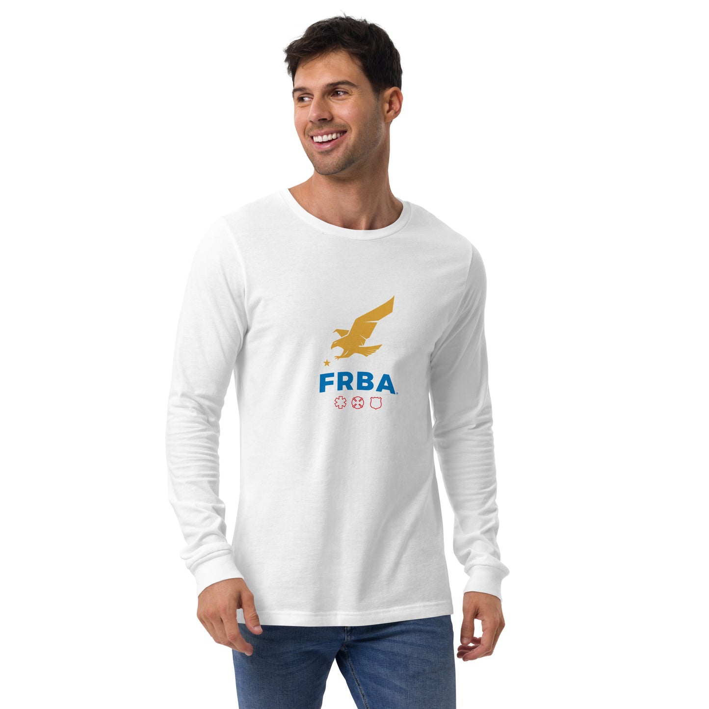 Unisex Long Sleeve Tee | White | FRBA Branded + Not All Heroes Make It Home™ (Printed)