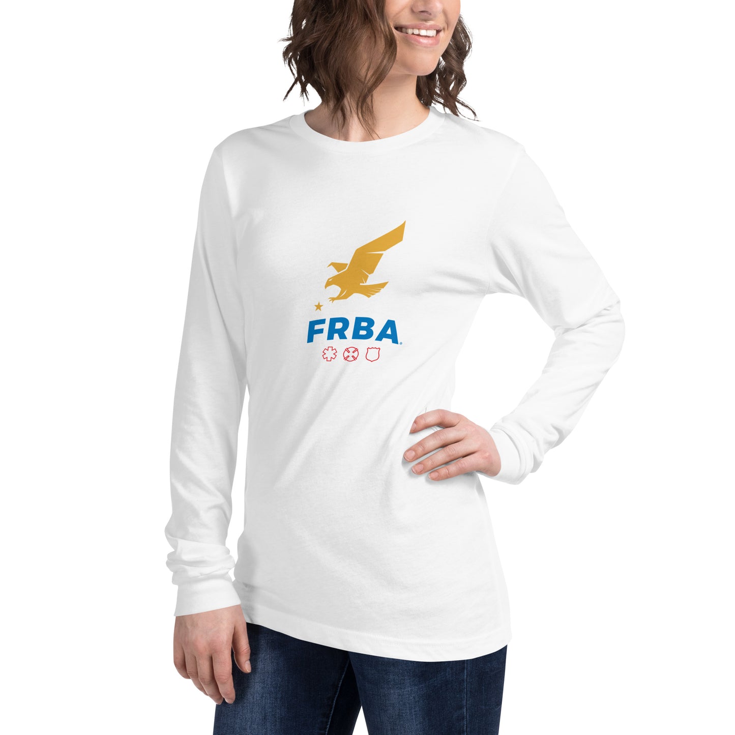 Unisex Long Sleeve Tee | White | FRBA Branded + For The Heroes Who Never Make It Home™ (Printed)