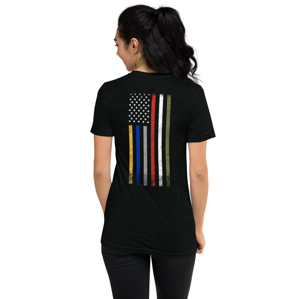 Unisex short sleeve t-shirt | Black | FRTF Branded + First Responder Flag on Reverse (Printed)