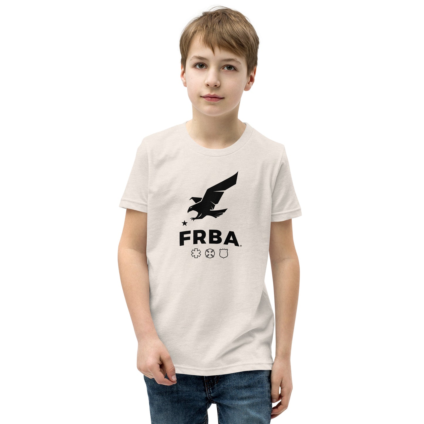 Unisex Youth Short Sleeve T-Shirt | Athletic Heather or Heather Dust | Black FRBA Branding | Not All Heroes Make It Home™ (Printed)