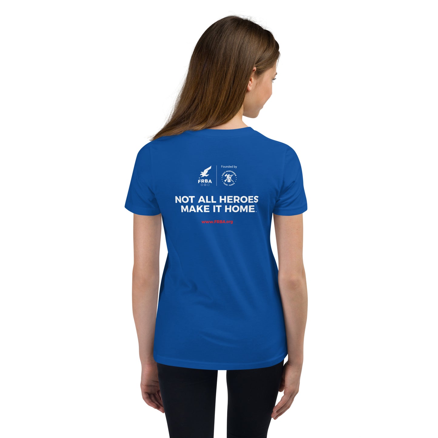 Unisex Youth Short Sleeve T-Shirt | Blue | FRBA Branded + Not All Heroes Make It Home™ (Printed)