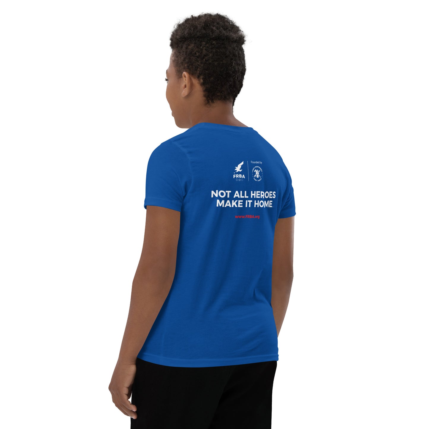 Unisex Youth Short Sleeve T-Shirt | Blue | FRBA Branded + Not All Heroes Make It Home™ (Printed)